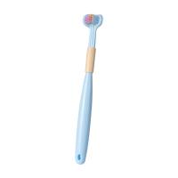 Brosse à dents à 3 faces pour adultes, poils souples, tête de brosse en forme de U, brosse à dents domestique à trois faces, dents d'enfants, revêtement de langue, nettoyage complet  Bleu