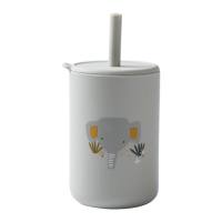 Baby Cartoon Printed Sippy Cup with Straw & Lid  Gray