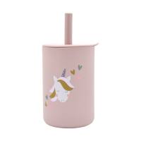 Baby Cartoon Printed Sippy Cup with Straw & Lid  Pink