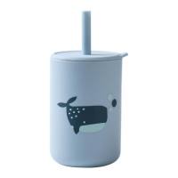 Newborn baby milk cup learning drinking cup cartoon animal water cup children's straw cup drinking milk silicone food supplement cup  Blue