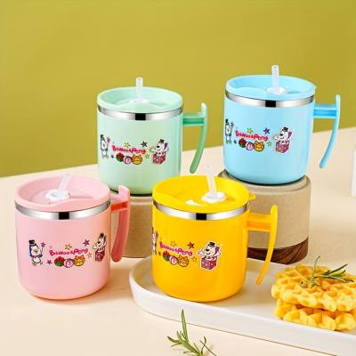 Children's water cup home kindergarten stainless steel cup with cover baby drinking water cup anti-fall milk cup drinking water cup