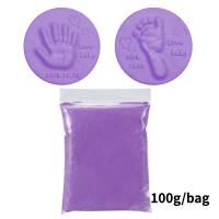 Baby Care Hand And Footprint Mud, 100g Soft Clay Fluffy Material DIY Handprint Footprint, Footprint Fingerprint Anti-stress Children's Toys  Purple