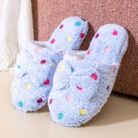 polka dot bow slippers, home warm cotton slippers  Blue
