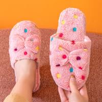 polka dot bow slippers, home warm cotton slippers  Pink
