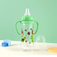 Curved standard caliber newborn baby bottle nipple silicone gravity ball straw cup with handle to prevent flatulence and fall  Green