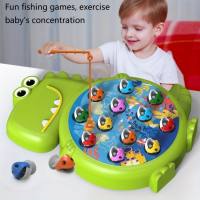 1pc giocattoli educativi da pesca per bambini a forma di dinosauro, design multigiocatore con doppio amo da pesca per giocare, divertenti giocattoli da pesca  verde