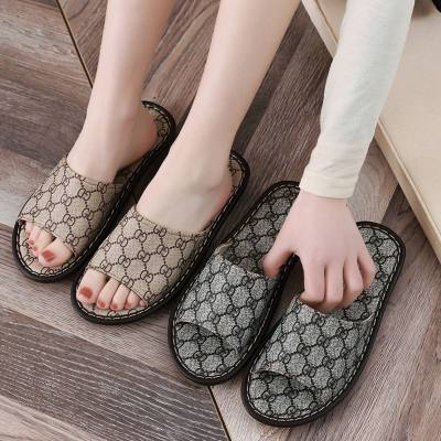 Slippers for women summer home four seasons home indoor wooden floor soft sole couple leather slippers silent sandals for men