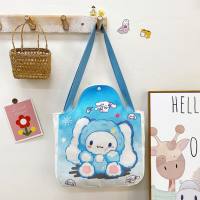 Cute Girls Cartoon Canvas Bag Cute Bunny Students Shoulder Large Capacity Hand Carry Crossbody Bag  Blue