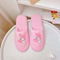 Japanese cartoon Kuromi girl heart home slippers Pacha dog coral velvet hotel indoor convenient slippers ugly fish  Pink