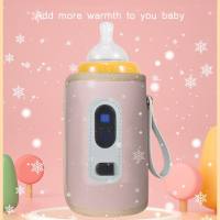 Cubierta aislante para biberón de bebé, portátil, USB, para exteriores, calefacción universal, temperatura constante, calentador de leche, cubierta aislante  Rosado