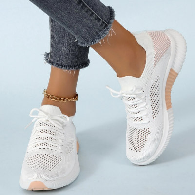 Solid Color Fly Knitted Mesh Patchwork Sneakers