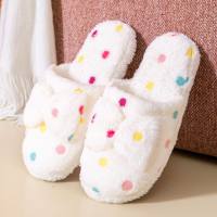 polka dot bow slippers, home warm cotton slippers  White