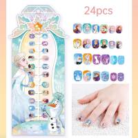 24 piezas de uñas usables de princesa de hielo, parches de decoración de uñas de joyería para niños, uñas postizas removibles  Verde