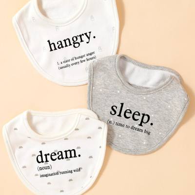 Baberos de bebé de 3 piezas de puro algodón con estampado de letras