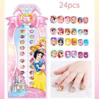 Children's makeup toys baby girl nail art set cartoon print wearable nails with self-adhesive nail pieces  Multicolor