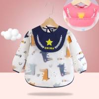 Baby eating smock bib girls pure cotton waterproof and anti-dirty baby rice pocket boy children's apron children dress backwards  Multicolor