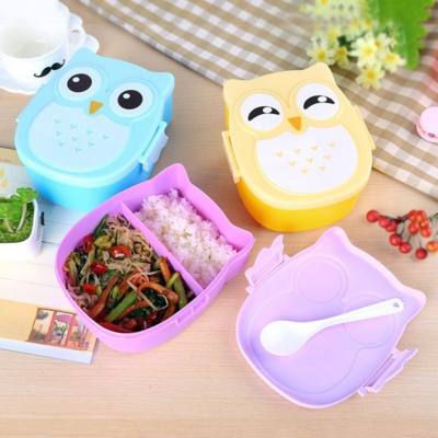 Owl lunch box with fork and spoon, student bento box, cartoon cute children's fresh-keeping box