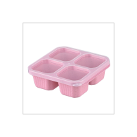 1pc Snack Container With 4 Compartments, Divided Bento Lunch Box With Transparent Lids  Pink