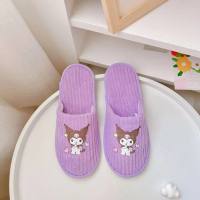 Japanese cartoon Kuromi girl heart home slippers Pacha dog coral velvet hotel indoor convenient slippers ugly fish  Purple