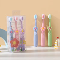 Cepillo de dientes de cerdas suaves para niños con forma de flor, 3 piezas  Multicolor