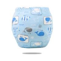 Pantalon d'entraînement de toilette pour bébé, couche-culotte lavable en pur coton imperméable, sous-vêtements à poche pour bébé fille et garçon  Bleu clair