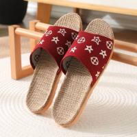 Zapatillas de lino para mujer verano interior pareja hogar antideslizante suela gruesa zapatillas de lino cuatro estaciones sandalias para hombres verano  rojo