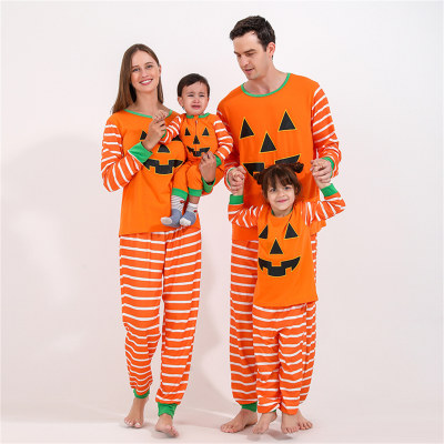 Family Clothing Halloween Cartoon Printed Stripes Patchwork Sweater & Pants Pajamas