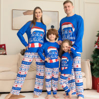 Family Clothing Christmas Cartoon Printed T-shirt & Pants  Blue