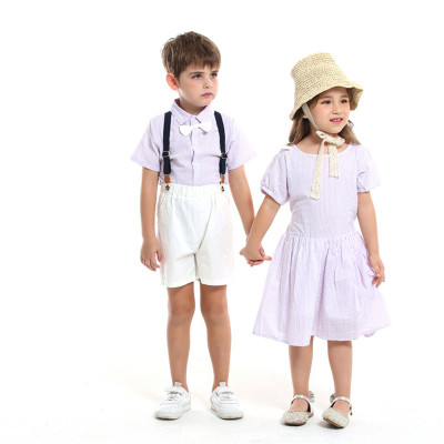 Stripe Print Dress & Blouse and Shorts Suit for Brother and Sister