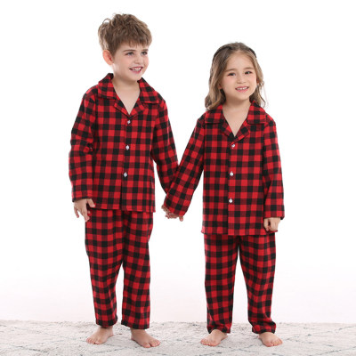 Brother and Sister Christmas Plaid Button-up Long Sleeve Top & Matching Pants Pajama Set