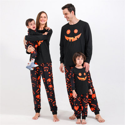 Family Clothing Halloween Cartoon Printed Patchwork Sweater & Pants Pajamas