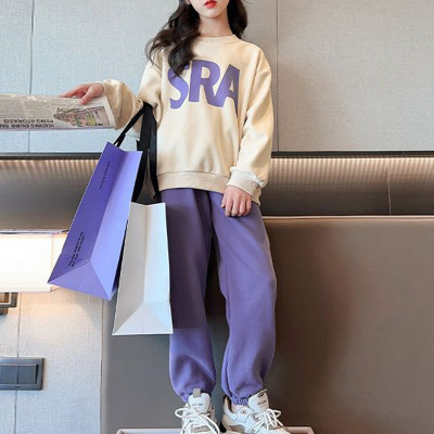 Girls casual sports suit autumn clothes for middle and large children children's fashionable spring and autumn sweater two-piece suit