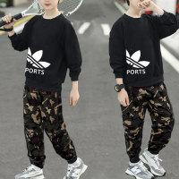 Children's clothing boys spring and autumn sports suit children's sweater camouflage pants two-piece suit medium and large children  Black