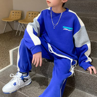 2-piece Kid Boy Fashion Letter Printed Sweatshirt & Pants  Blue