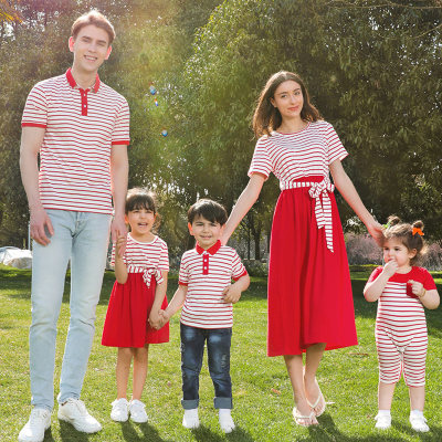 Family Matching Stripe Print Short Sleeve Dress and T-shirt