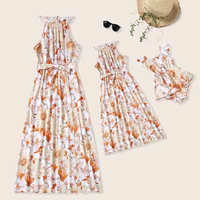 Sweet Floral Print Sleeveless Long Dress for Mom and Me