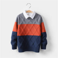 Kid Boy Color-block Textured Knitted Sweater  Red