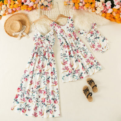 Sweet Floral Print Sleeveless Dress for Mom and Me