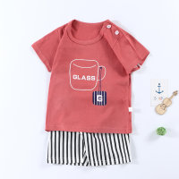 Pyjama-Oberteil und gestreifte Shorts für Kleinkinder mit Buchstabendruck  Mehrfarbig