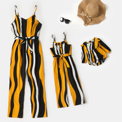 Stripe Print V-neck Sleeveless Jumpsuits for Mom and Me