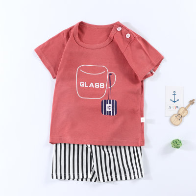 Toddler Boy Letter Print Top & Striped Shorts Pajamas
