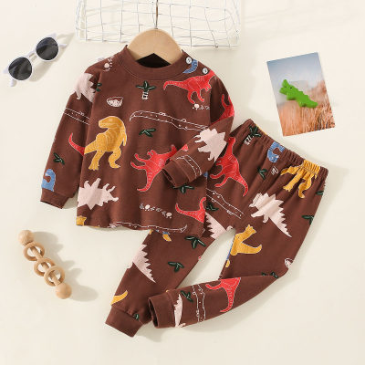 2-piece Toddler Boy Dinosaur Pattern Printed Long Sleeve Top & Matching Pants