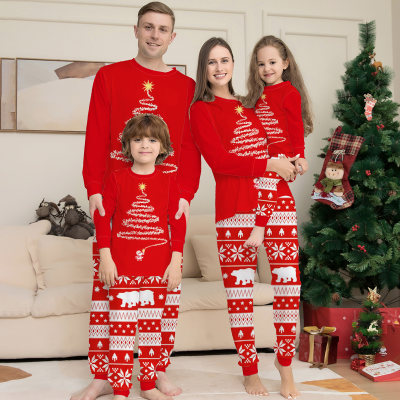 Ropa familiar Camiseta y pantalones de manga larga con estampado de árbol de Navidad