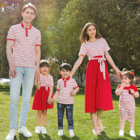 Family Matching Stripe Print Short Sleeve Dress and T-shirt  Red
