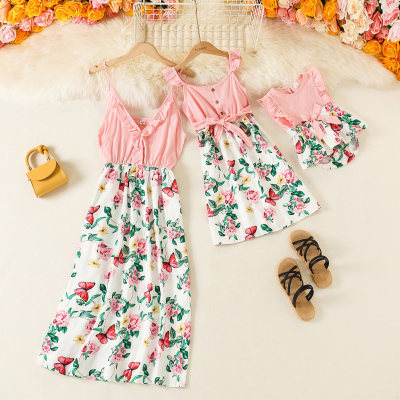 Mom Baby Clothes Sweet Floral Print Sleeveless Dress