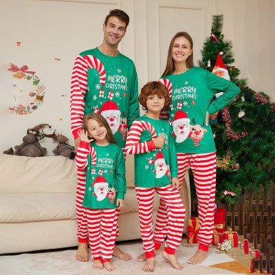 Familia a juego Papá Noel y pantalones a rayas con estampado de letras y manga de retazos