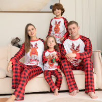 Family Clothing Christmas Plaid Cartoon Printed T-shirt & Pants  Red