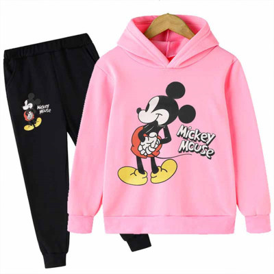 Conjunto de roupas infantis casuais da Minnie Mouse com capuz de 2 peças, roupas esportivas legais para meninos e meninas