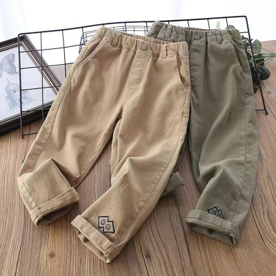 Kid Casual Smiley Embroidered Solid Color Trousers