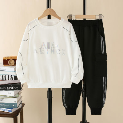 2-piece Kid Boy Solid Color Letter Printed Sweatshirt & Matching Pants